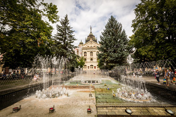 View of the Singing Fountain in the old town part of Kosice in Slovakia