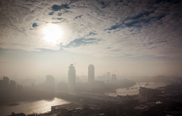 Naklejka premium rooftop view over London on a foggy day from St Paul's cathedral, UK