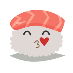 Sashimi  in love emoji vector illustration. Cute sushi emoticon icon. Sashimil with kiss funny sticker, flat cartoon style. Isolated emoticon on white background