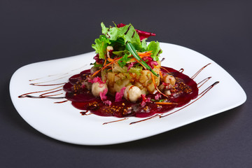 Lenten salad with beetroot, carrot, potato, pickled mushroom.