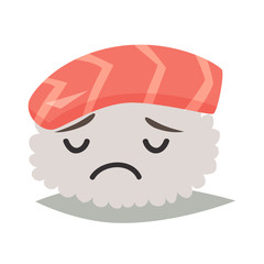 Sashimi sad emoji vector illustration. Cute sad sushi icons. Sashimil whith salmon funny sticker, flat cartoon style. Isolated on white background