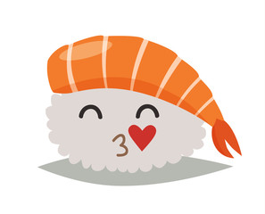 Sashimi  in love emoji vector illustration. Cute sushi emoticon icon. Sashimil with kiss funny sticker, flat cartoon style. Isolated emoticon on white background