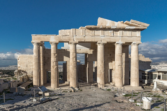 Monumental gateway Propylaea in the Acropolis of Athens, Attica, Greece