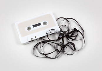 Audio cassette with pull-out tape