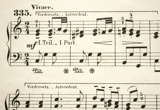 Altes, vergilbtes Notenblatt für Piano - Vivace - Weihnachten, xmas