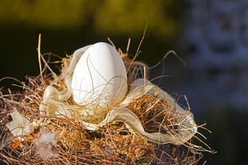 Ein Osterei im Nest