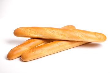 delicious fresh bread baguette on a white background