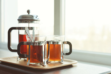 Cups of tea  with french press