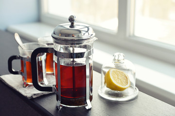 Cups of tea  with french press