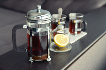 Cups of tea  with french press