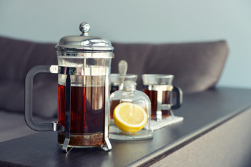 Cups of tea  with french press