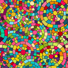 Crazy color seamless abstract hand drawn vector pattern. Summer colours, modern wave and mosaic circles texture. Boho fashion style for prints