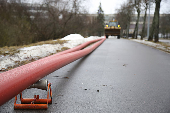 Red plastic pipes