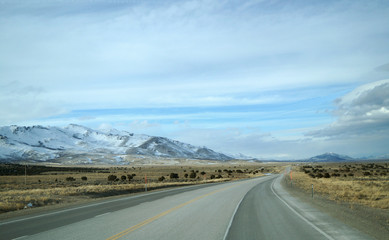 Beautiful view of road with mountain view in the winter time. Landscape of state Oregon, USA