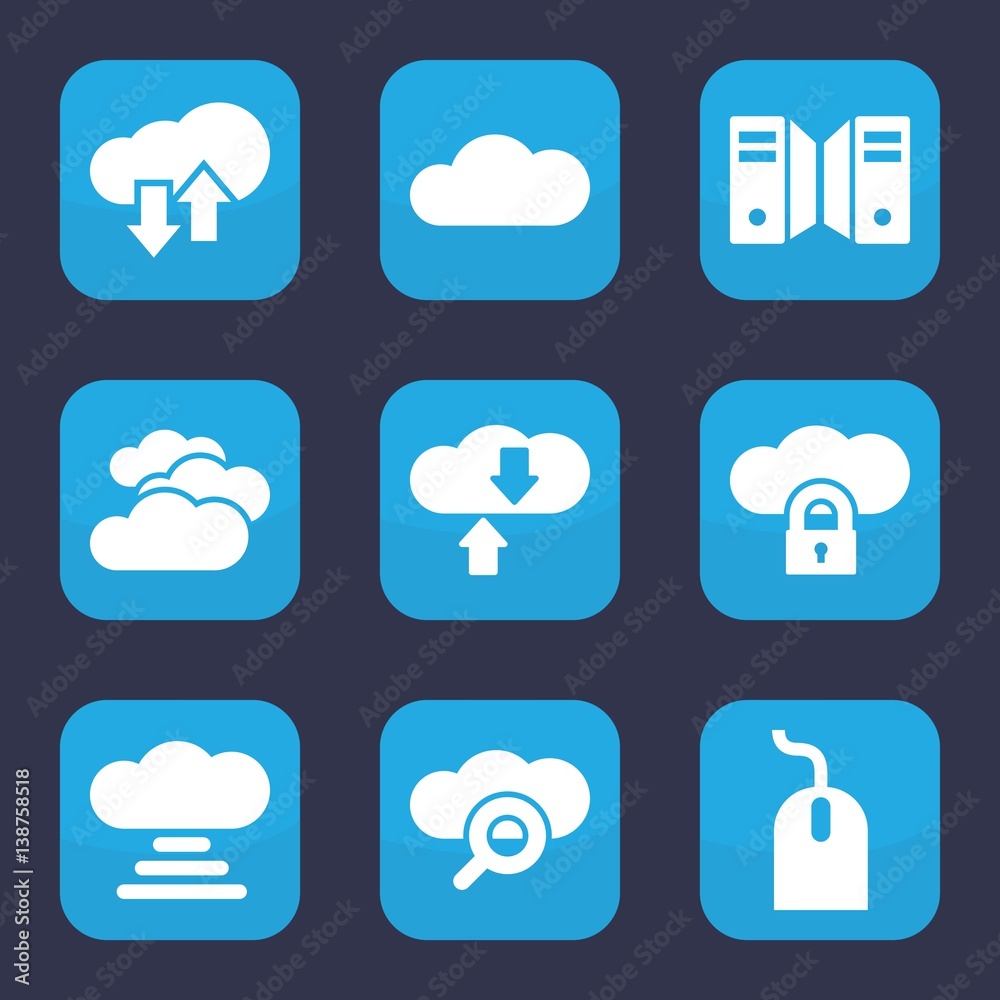 Poster set of 9 filled computing icons