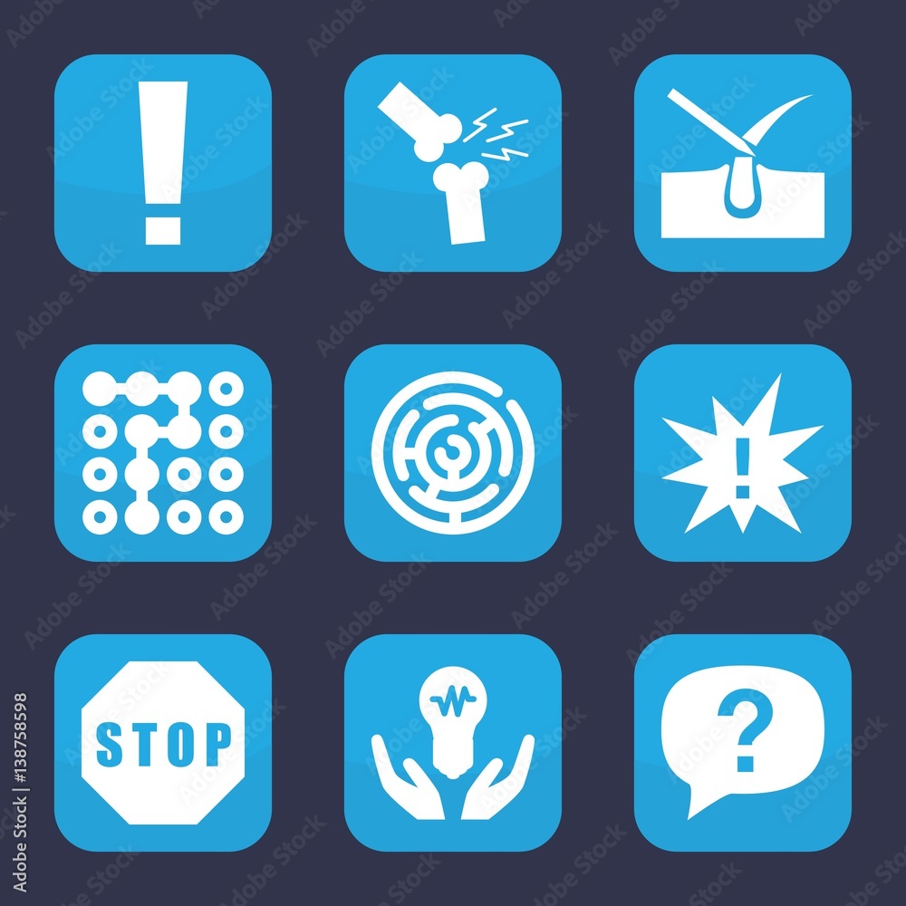 Poster set of 9 filled problem icons