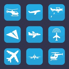 Set of 9 filled aircraft icons