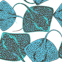 Vector seamless pattern with stingray, ray fish illustration. Animal in the wild - hand drawn sketch, marine life swimming animal wallpaper © oxanaart