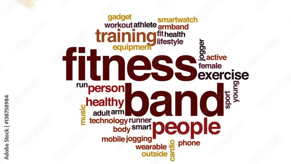 Sticker fitness band animated word cloud, text design animation.