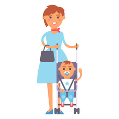 Family people adult happiness smiling mother with son togetherness parenting concept and casual parent, cheerful, lifestyle happy character vector illustration.