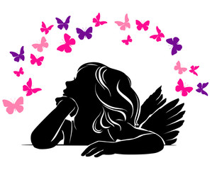 Little girl angel and Butterflies