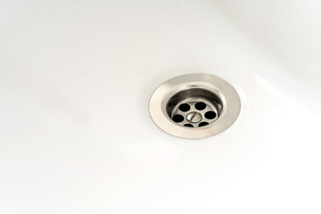 Empty Silver Sink Plughole and White Ceramic Basin