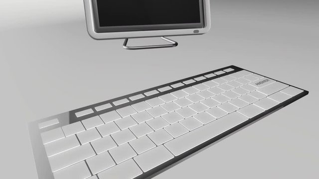 Seamless looping 3D animation of a computer keyboard with an answer key pressed red and chrome version 