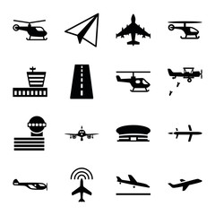 Set of 16 aviation filled icons