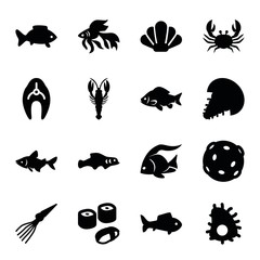 Obraz premium Set of 16 seafood filled icons
