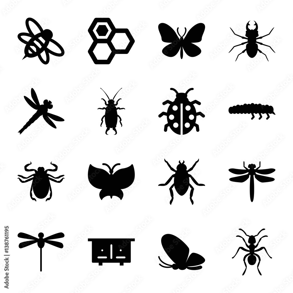 Wall mural set of 16 insect filled icons - Wall murals