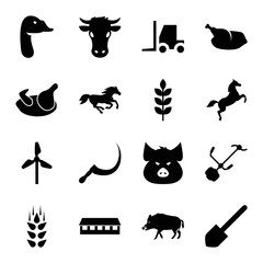 Set of 16 farm filled icons