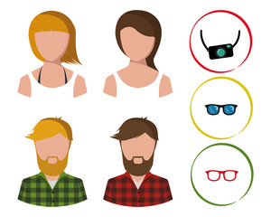 boys and girls icon on white background with accessories