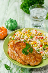 Chicken chops with rice and vegetables