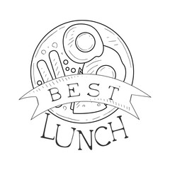 Best Cafe Lunch Menu Promo Sign In Sketch Style With English Breakfast, Design Label Black And White Template
