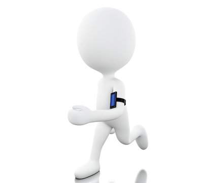3d White person jogging with a mobile phone