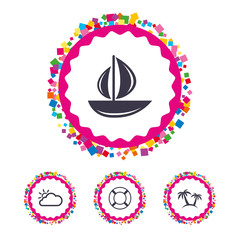 Travel icons. Sail boat with lifebuoy signs.