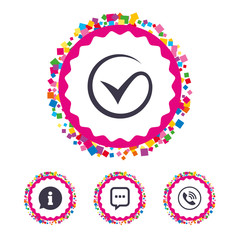 Check or Tick. Phone call and Information sign.