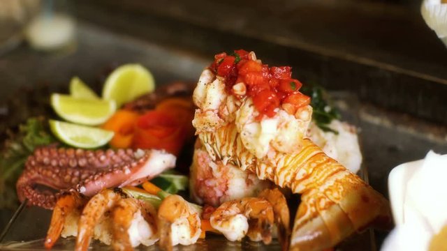 colorful Seafood Platter at an outdoor restaurant