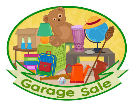 Garage Sale Clip-art - Cute clip art of different household items with garage sale text at the bottom. Eps10
