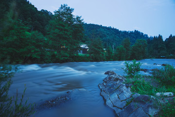  river in Carpathian mountains at night