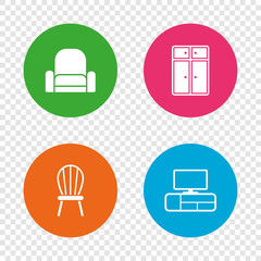 Furniture icons. Cupboard, chair and TV table.
