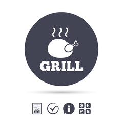 Chicken grill sign icon. Hen bird meat symbol.