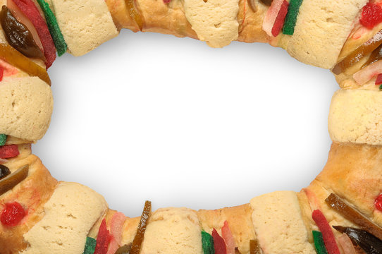 Rosca de reyes frame with white background