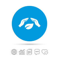 Protection of nature sign icon. Hands protect cover.