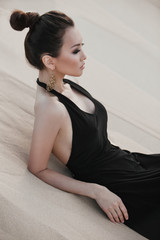 Professional photo shoot of fashion asian woman in desert