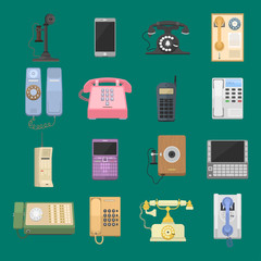 Telephones vintage vector icons.