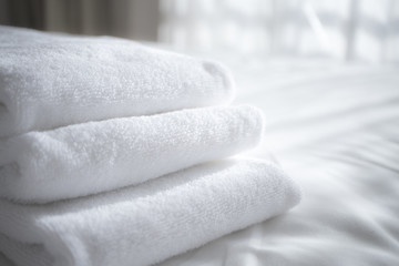 sun lights to the clean white towels on the hotel bed : feels cozy, comfort and relax. - for cozy...
