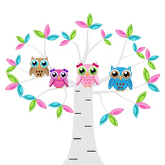 Obraz premium Four owls on a tree