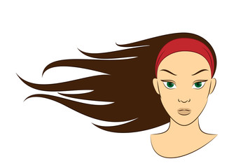 Girl in the Wind. Vector Illustration of a Girl whose Hair is Flying in the Wind