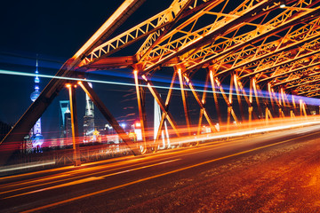 Fototapeta na wymiar Nightview of the Waibaidu Bridge in Shanghai,China